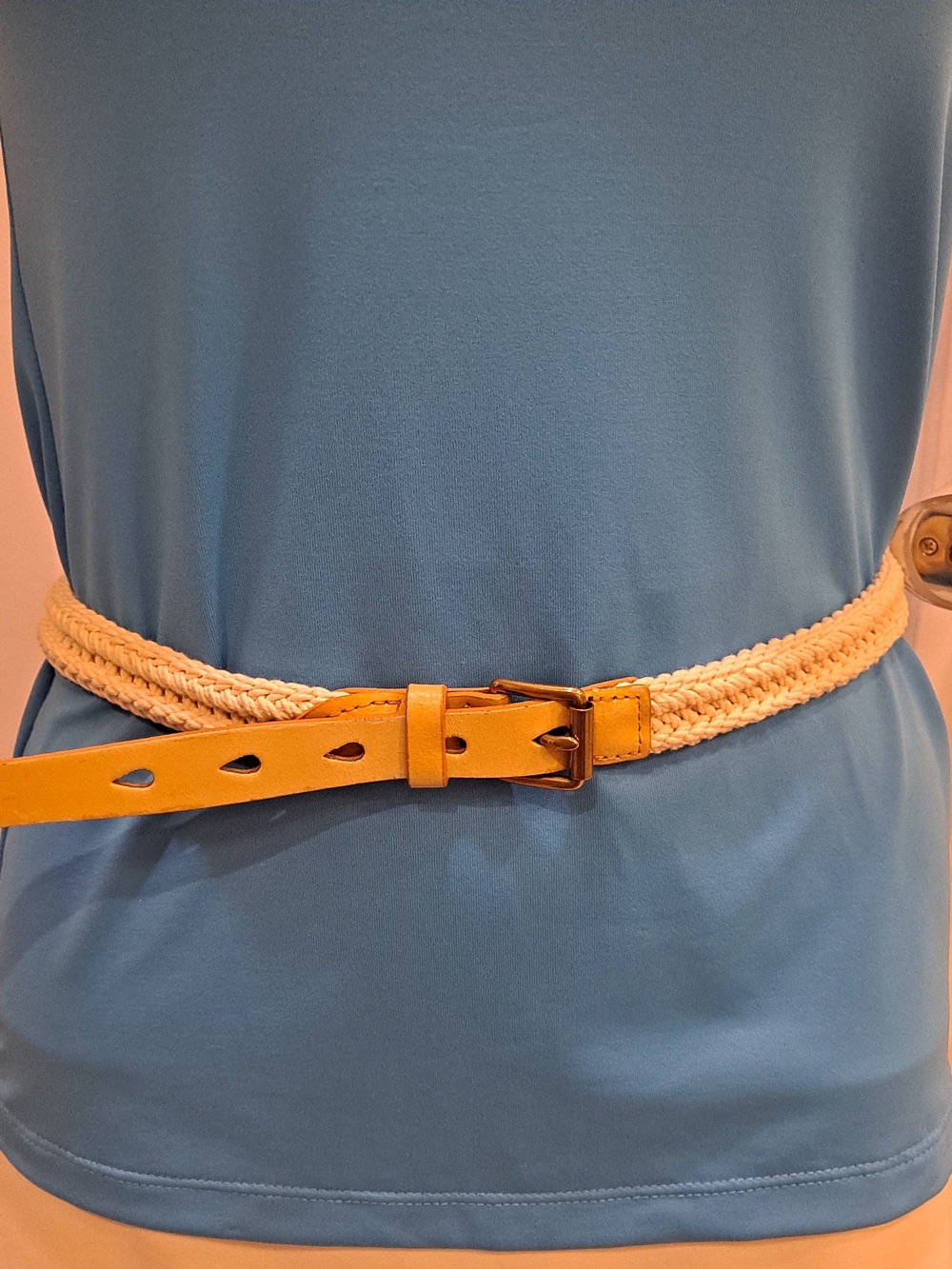 J. Crew Cream Cotton Braided Rope Belt with Tan Leather Buckle